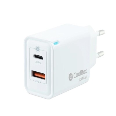 Coolbox Cargador Gan 30W USB-C/USB-A PARED